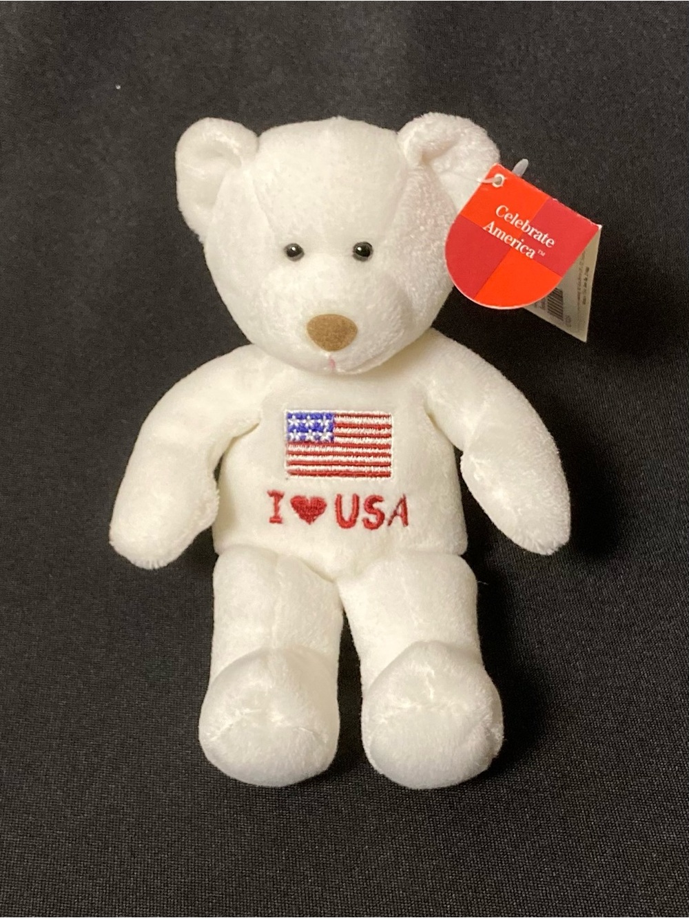 ⭐️ Russ I Heart USA American Flag Embroidered Mini White Teddy Bear Plush